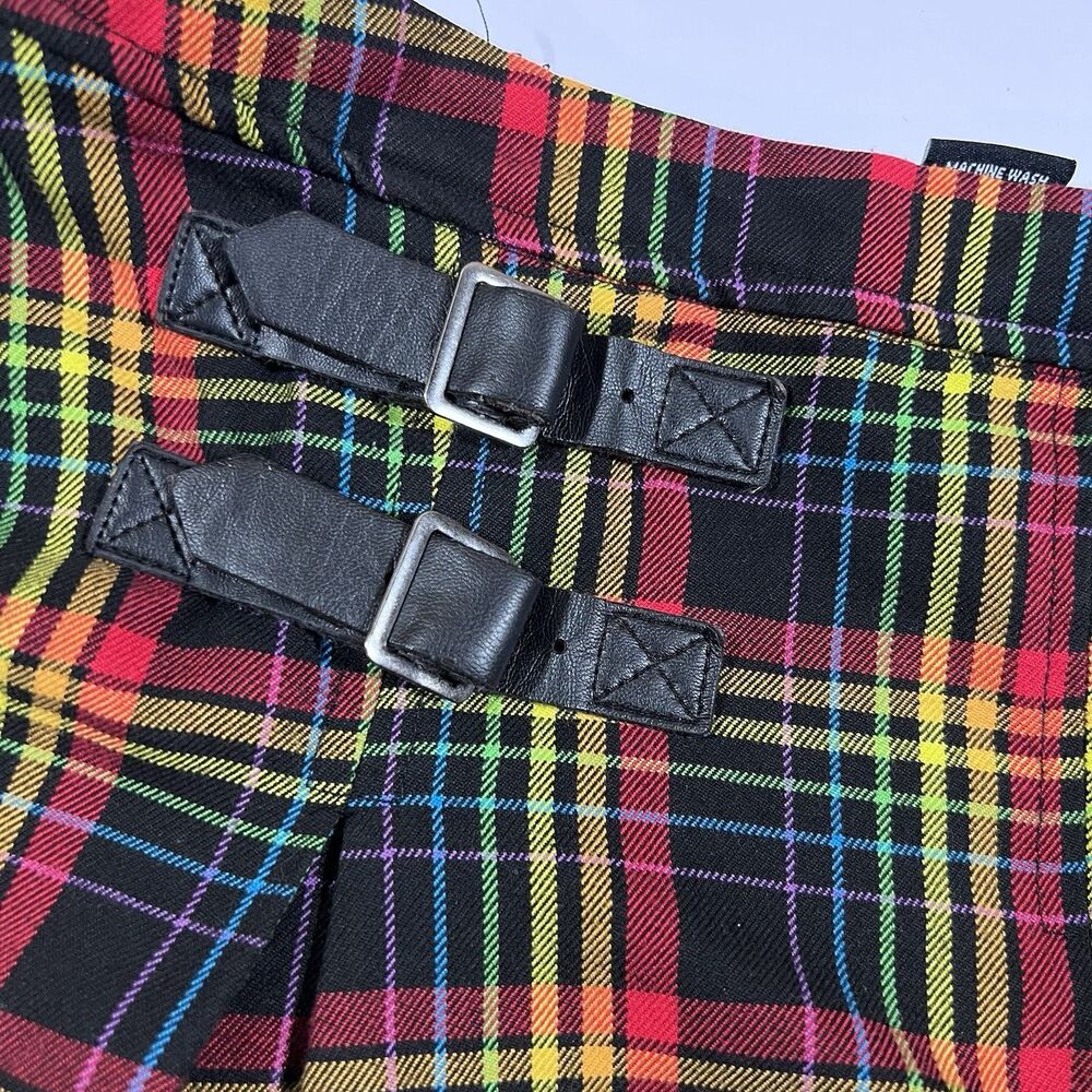 Hot Topic Rainbow Plaid Double Buckle Pleated Skirt Goth Punk Medium - Picture 5 of 7